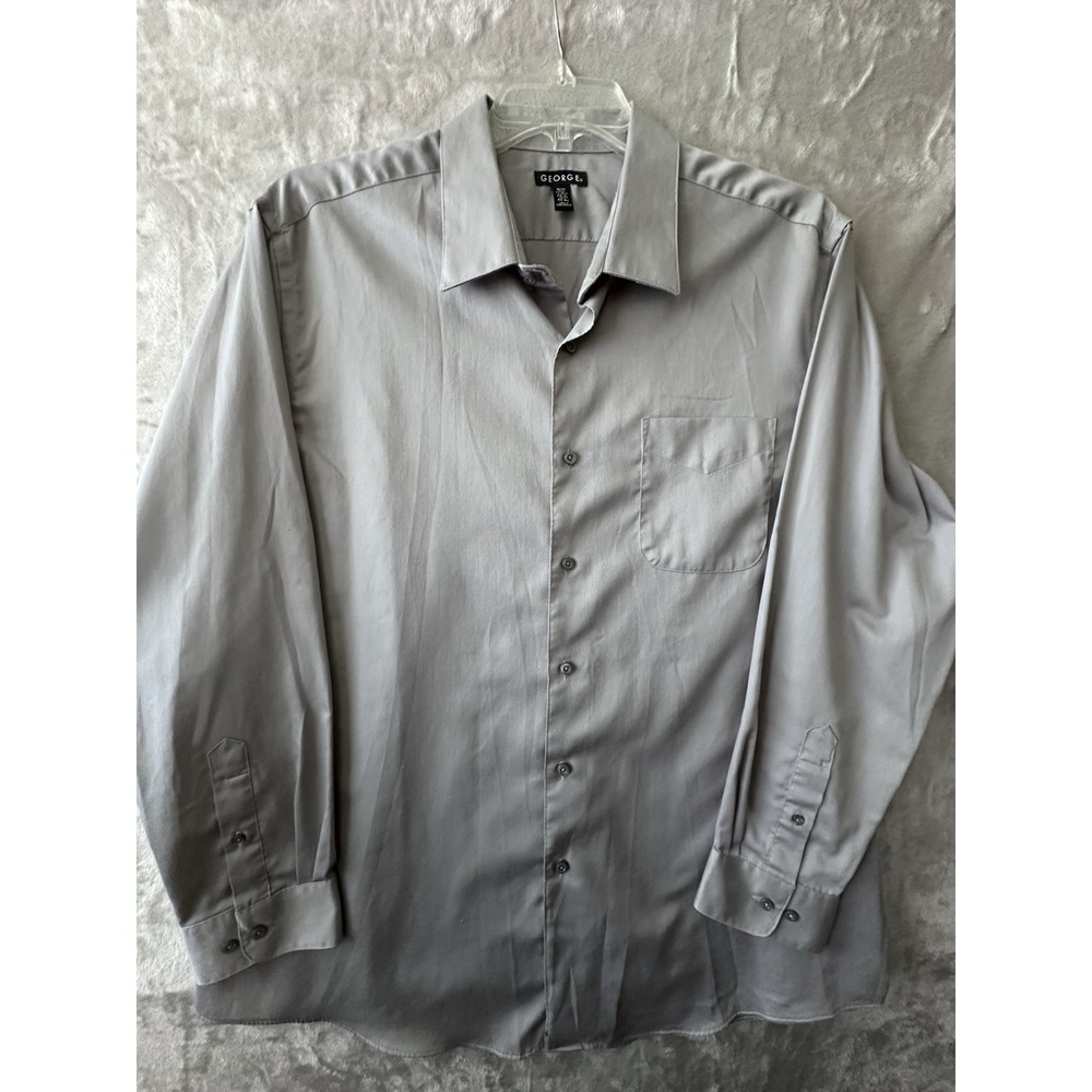 George Mens XL Gray Dress Shirt 17-17.5 34/35 Long Sleeve‎ Button Front Work